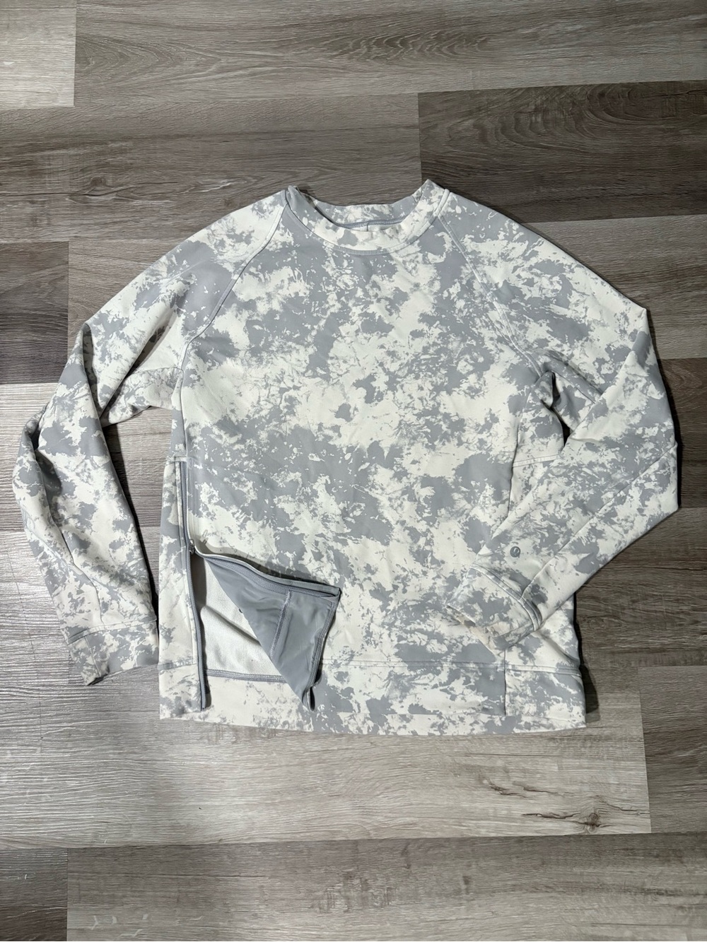 Lululemon Women’s Medium Gray White Abstract Print Pullover Sweatshirt Side Zip